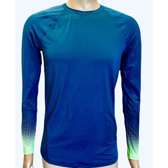 Under Armour Heat Gear Blue/Green Compression Long Sleeve Shirt Mens Size Small - Picture 1 of 5